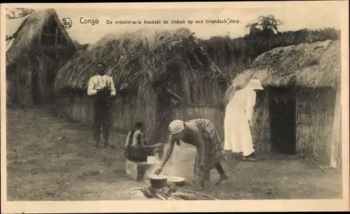 Ak Congo, De missionaris bezoekt de zieken op een inlandsch dorp