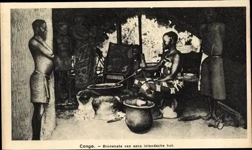 Ak Congo, Binnenste van eene inlandsche hut
