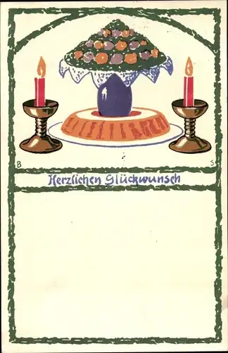 Künstler Ak Glückwunsch Geburtstag, Blumenstrauß, Kerzen