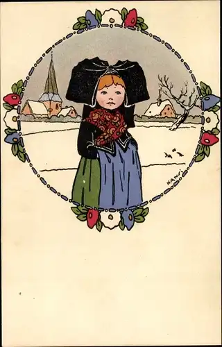 Künstler Ak Hansi, Mädchen in Elsässer Volkstracht