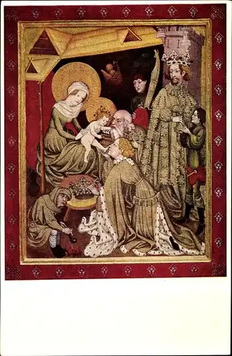 Künstler Ak Glückwunsch Weihnachten, Weihnachten in altdeutscher Malerei, religiöse Szene