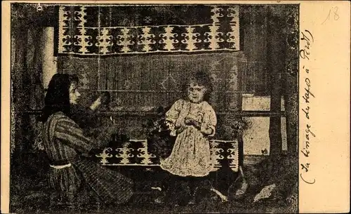 Ak Teppichweberin mit Kind, Tracht