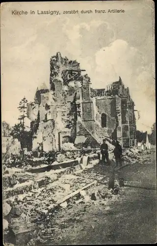 Ak Lassigny Oise, Kirche, zerstört duch französische Artillerie