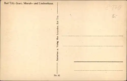 Ak Bad Tölz in Oberbayern, Moralthaus und Lindnerhaus, Pferdefuhrwerk