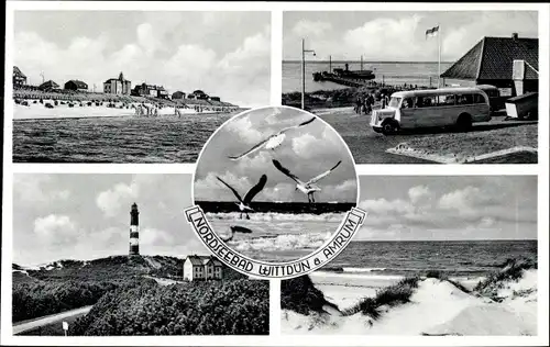 Ak Wittdün Insel Amrum in Nordfriesland, Strandpartie, Möwen, Leuchtturm, Dünen, Meer