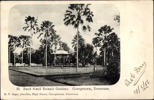 Ak Georgetown Demerara Guyana, Band Stand Botanic Gardens