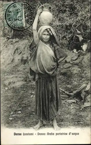 Ak Derna Libyen, Donna Araba portatrice d'acqua, Araberin, Wasserträgerin