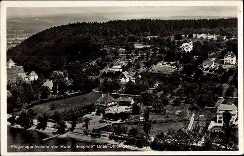 Ak Oberuhldingen Uhldingen Mühlhofen am Bodensee, Flugzeugaufnahme von Hotel Seeperle