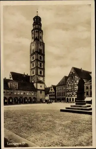 Ak Lauingen an der Donau Schwäbische Alb, Stadtpartie, Platz, Denkmal, Turm