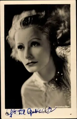 Ak Schauspielerin Greta Garbo, Portrait, Autogramm