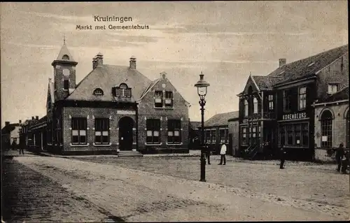 Ak Kruiningen Zeeland, Markt met Gemeentehuis
