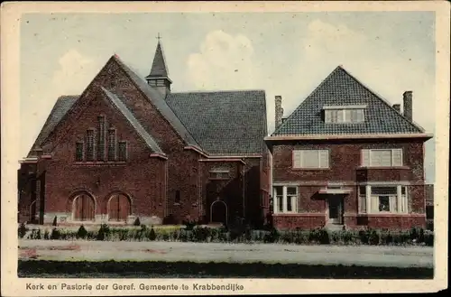 Ak Krabbendijke Zeeland, Kerk en Pastorie der Geref. Gemeente