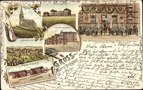 Litho Morhange Mörchingen Lothringen Moselle, Garnisonkirche, Infanteriekaserne, Artilleriekaserne