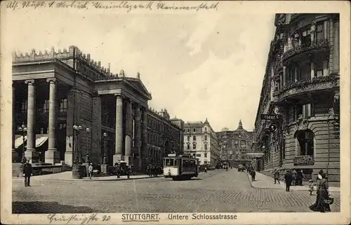 Ak Stuttgart in Württemberg, Untere Schlossstraße, Straßenbahn