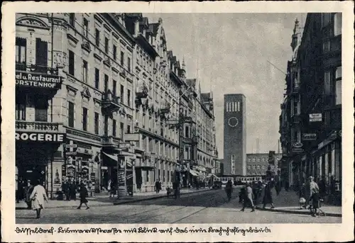 Ak Düsseldorf am Rhein, Bismarckstraße, neues Bahnhofsgebäude, Restaurant Fürstenhof, Drogerie