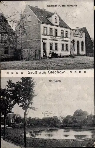 Ak Stechow Ferchesar im Havelland, Gasthof F. Heinemann, Dorfteich