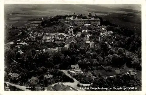 Ak Augustusburg im Erzgebirge, Fliegeraufnahme, Schloss, Schlossgastwirtschaft, Klinke & Co. 13705
