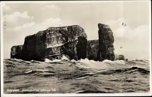 Ak Nordseeinsel Helgoland, Nordspitze bei schwerer See
