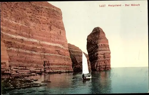 Ak Nordseeinsel Helgoland, Der Mönch, Ruderboot