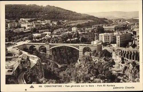 Ak Constantine Algerien, Vue generale sur la Gare, Pont El Kantara