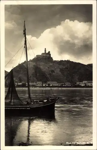 Ak Braubach am Rhein, Marksburg, Boot