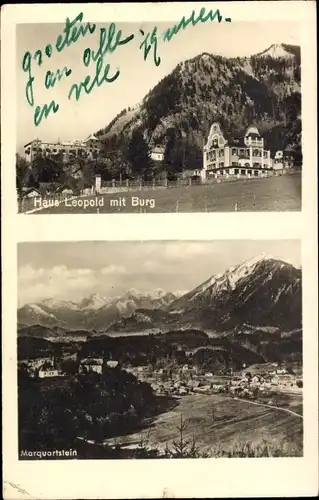 Ak Marquartstein im Chiemgau Oberbayern, Panorama, Haus Leopold mit Burg