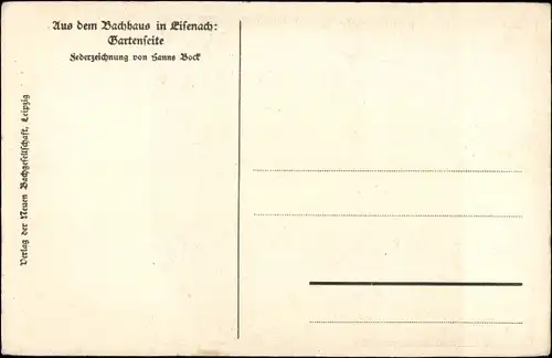 Künstler Ak Bock, Hanns, Lutherstadt Eisenach in Thüringen, Bachhaus, Gartenseite, Federzeichnung