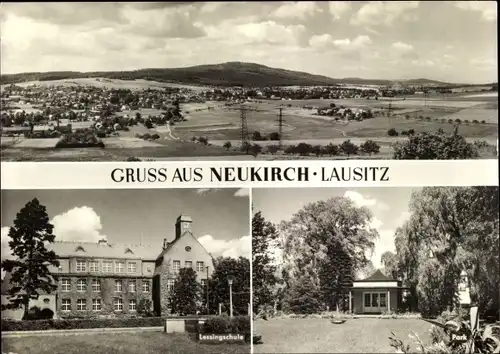 Ak Neukirch in der Lausitz, Panorama, Lessingschule, Park