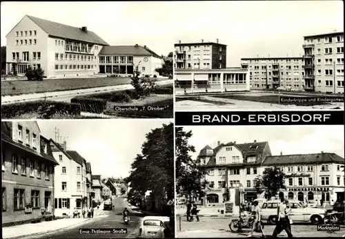 Ak Brand Erbisdorf Sachsen, Oberschule 7. Oktober, Kinderkrippe, Kindergarten, Marktplatz