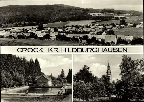 Ak Crock Auengrund in Thüringen, Freibad, Panorama