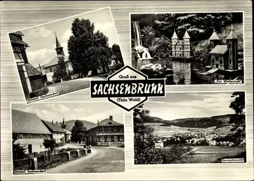 Ak Sachsendorf Sachsenbrunn Eisfeld in Thüringen, Kirche, Zur Waltersruh, Gesamtansicht