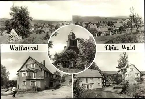 Ak Waffenrod Eisfeld in Thüringen, Teilansichten, Panorama, Kirche