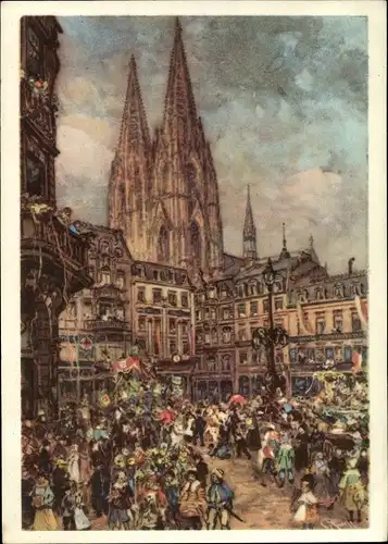 Ganzsachen Künstler Ak Köln am Rhein, Karneval, Festumzug, Dom