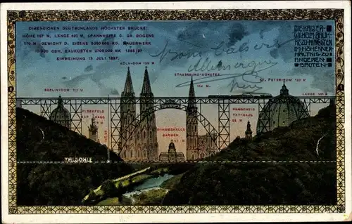 Ak Solingen, Müngstener Brücke, Kaiser-Wilhelm-Brücke, Kölner Dom, St. Peter Dom, Berlin Dom