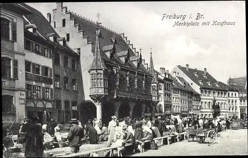 Ak Freiburg im Breisgau, Marktplatz mit Kaufhaus