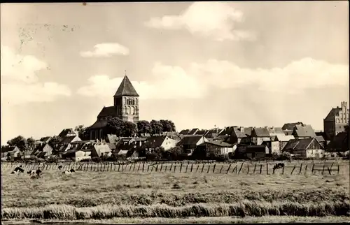 Ak Tribsees in Vorpommern, Blick vom Feld auf den gesamten Ort