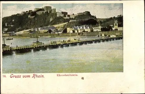 Ak Koblenz Rhein, Ehrenbreitstein, Schiffbrücke