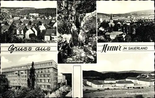 Ak Hemer im Sauerland, Panzerkaserne, Blick über die Dächer der Stadt, Felsenmeer