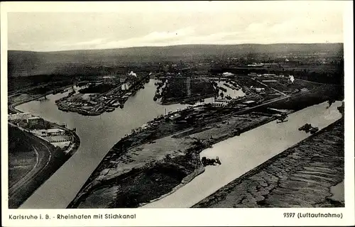 Ak Karlsruhe in Baden, Rheinhafen mit Stichkanal, Luftaufnahme