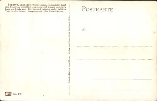 Künstler Ak Astudin, Boppard am Rhein, Blick zur Stadt, Flusspartie, Berge