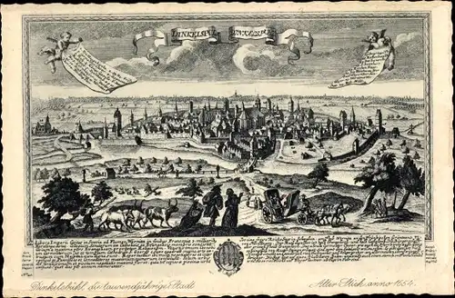 Ak Dinkelsbühl in Mittelfranken, Alter Stich anno 1654, Ortsansicht