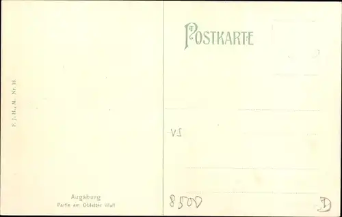 Ak Augsburg in Schwaben, Partie am Oblatter Wall, Turm, Häuser