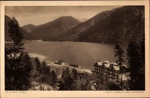 Ak Plansee in Tirol, Hotel Forelle und Zugspitze