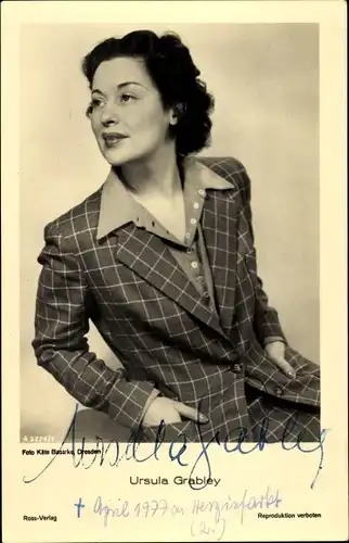 Ak Schauspielerin Ursula Grabley, Portrait, Autogramm