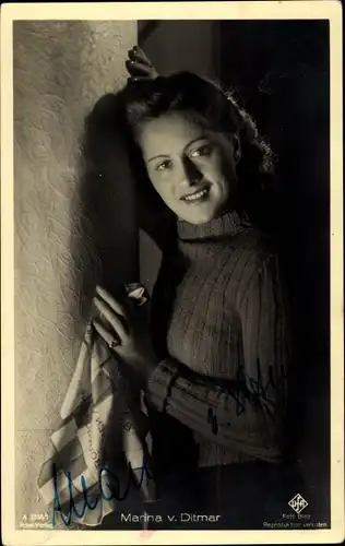 Ak Schauspielerin Marina von Ditmar, Portrait, Ufa Film, Autogramm