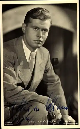 Ak Schauspieler Volker von Collande, Portrait, Autogramm