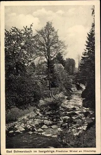 Ak Czerniawa Zdrój Bad Schwarzbach Isergebirge Schlesien, Friedlicher Winkel am Hirschsteg