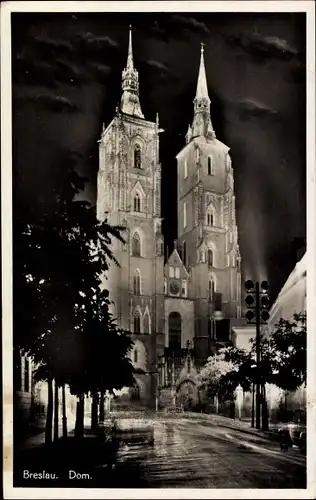 Ak Wrocław Breslau Schlesien, Dom bei Nacht