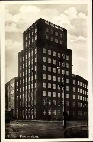Ak Wrocław Breslau Schlesien, Postscheckamt, Backsteinexpressionismus