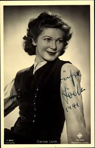Ak Schauspielerin Carsta Löck, Portrait, Ufa Film, Ross Verlag A 3011 1, Autogramm